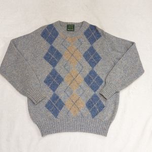 Vintage Billy Kelly 80s Shetland Wool Argyle Sweater Made In Ireland Size Large